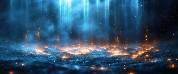 Fototapete - Futuristic Abstract Cyberpunk Digital Art with Light Beams Technology and Network Innovation