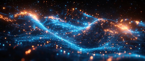 Fototapete - Futuristic Cyberpunk Abstract Circuit Board with Glowing Blue Patterns and Dark Background