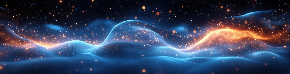 Aufkleber - Futuristic Abstract Digital Technology Blue Cyber Space Background with Glowing Circles and Waves