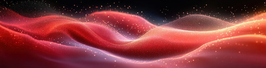 Aufkleber - Abstract Red Digital Art with Flowing Waves and Light Patterns in Futuristic Technology Background