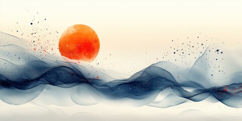 Aufkleber - Abstract Minimalist Geometric Design with White Background Circular Patterns and Wave Lines Technology Concept