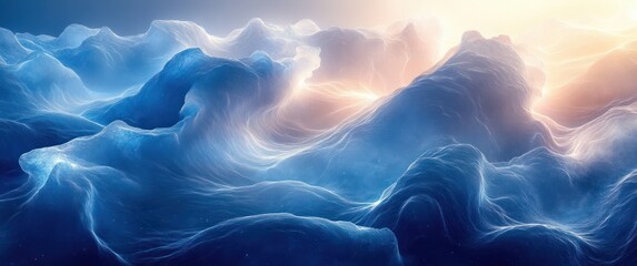 Wall Mural - Abstract Waves in Deep Blue Futuristic Digital Art Tranquil Flowing Lines