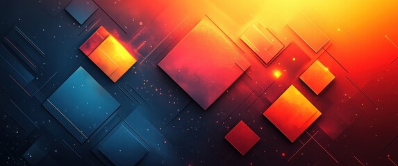 Poster - Abstract Geometric Composition Red Background Modern Design Digital Art