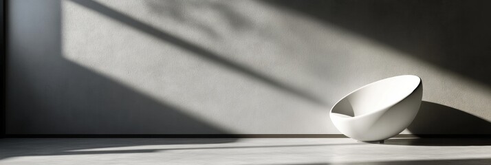 Leinwandbilder - Modern minimalist design features a white artistic chair under soft sunlight in a spacious interior setting. Generative AI