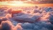 © video - Dreamlike Floating Bed in Fluffy Clouds at Sunset