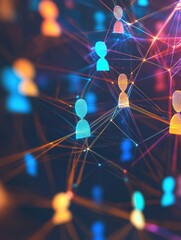 Fototapete - Colorful 3D avatars connected through glowing lines create an engaging digital social media network for interaction. Generative AI