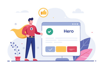 Leinwandbilder - Modern digital interface design featuring a man holding a location icon and showcasing user engagement metrics in a friendly workspace