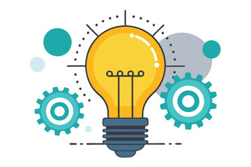 Poster - Innovative light bulb design with gears and dots representing ideas and technology integration