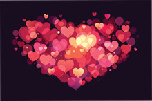 Colorful heart shapes in various sizes and shades creating a romantic backdrop for special occasions or celebrations