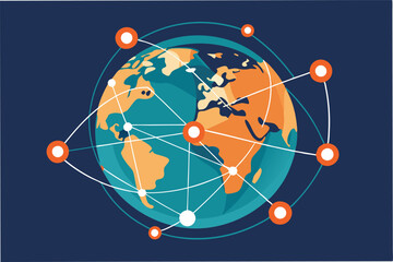 Aufkleber - Visual representation of global connectivity through technology highlighting diverse continents and interlinked networks
