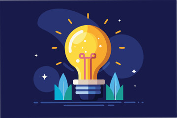 Poster - Bright light bulb illuminated with colorful leaves in a dark background creating a lively and creative atmosphere ideal for inspiration