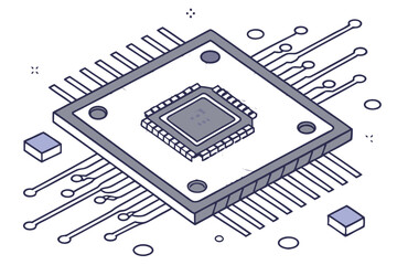 Poster - Modern computer chip design showcasing detailed circuits and connections in a digital format