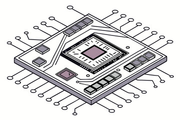 Fototapete - Modern computer chip design showcasing detailed circuits and connections in a digital format