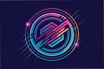 Poster - Vibrant abstract design featuring circular shapes and dynamic lines in bright colors against a dark background