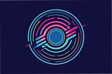 Poster - Vibrant abstract design featuring circular shapes and dynamic lines in bright colors against a dark background