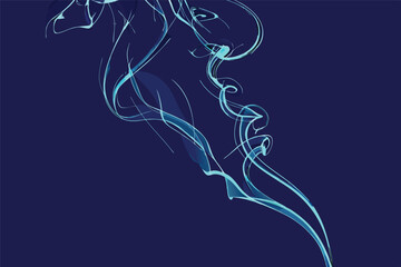 Aufkleber - Swirling blue smoke dances gracefully against a dark background creating an ethereal and calming ambiance in a minimalist design