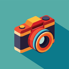 Poster - Colorful retro camera illustration with a modern design on a simple background, capturing the essence of photography art and creativity