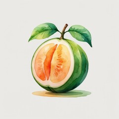 Wall Mural - Watercolor Painting of a Halved Green and Orange Citrus Fruit