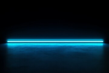 Wall Mural - glowing cyan neon light bar on dark floor.