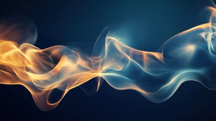 Fototapete - Flowing abstract shapes creating a vibrant visual experience in dark blue and orange tones. Generative AI