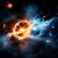 Canvas Print - Dynamic clash of light and energy abstract space digital art cosmic environment vibrant viewpoint visualization concept