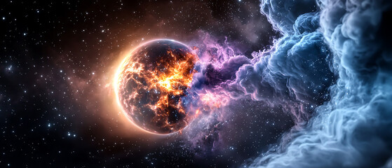 Wall Mural - Explosive cosmic event outer space digital art nebula dramatic view celestial destruction concept