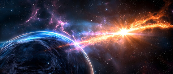 Canvas Print - Cosmic explosion unleashes energy waves outer space digital art stellar environment astronomical view universe concept