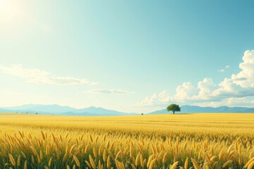 Wall Mural - there is a field of wheat with a lone tree in the distance