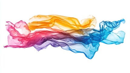 Wall Mural - Colorful flowing fabric waves in bright hues of pink, orange, and blue on a white background