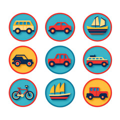 Wall Mural - colorful icons of different vehicles in a grid pattern on a blue background