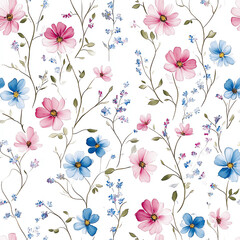 Wall Mural - A floral pattern with pink and blue flowers