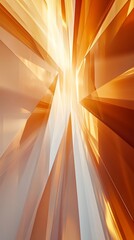 Poster - Abstract orange and gold geometric shapes with converging lines, creating a dynamic and radiant visual. Modern art and design concept