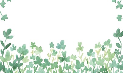 Wall Mural - green leaves snd floret watercolor background invitation template, greeting card, ppt, wedding, gene