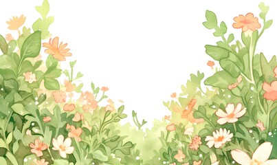 Wall Mural - green leaves snd floret watercolor background invitation template, greeting card, ppt, wedding, gene