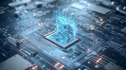 Fototapete - Cutting edge alien quantum computer with fluid like circuits dynamically processing and visualizing futuristic data and information