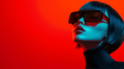 Aufkleber - Futuristic fashion portrait of woman in duotone style with sunglasses and bold colors