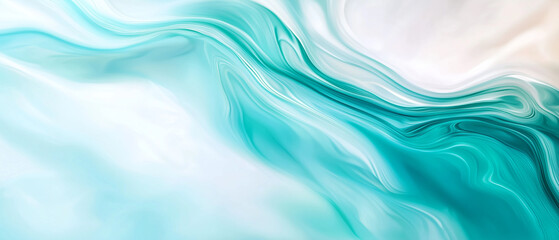Poster - Aqua and white abstract background with fluid, wavy patterns and turquoise shades