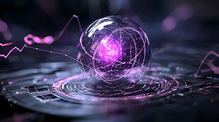 Leinwandbilder - Enigmatic Plasma Sphere   A Swirling Fusion of Technology and Cosmic Energy depicts an otherworldly visualization of an intelligence core encased in a mesmerizing plasma field