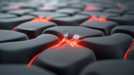 Poster - Glowing Abstract 3D Model of Muscle Tissue with Stress Fractures  Intricate interconnected fibrous structure with a pulsing luminous glow emanating from within