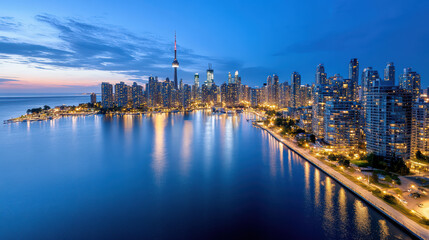 Sticker - stunning city skyline at twilight with reflections on water