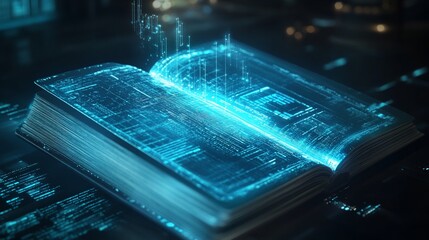 Digital Codex: Luminescent Data Streams in an Open Book