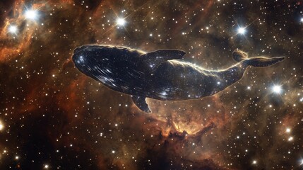 Wall Mural - A radiant galactic whale made of nebula gas swims through deep space leaving trails of light