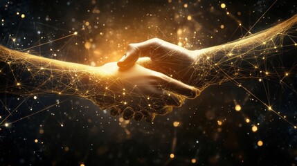 Leinwandbilder - Abstract representation of agreement and business trust with dynamic energy and light in a dark background. Generative AI