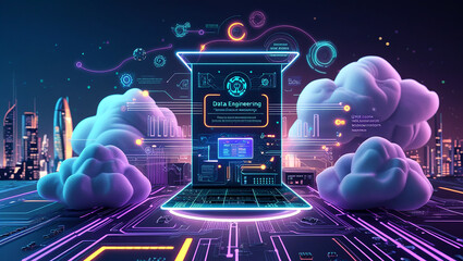 Cloud computing concept. Data security and cloud connection technology, future Data encryption and exchange with AI, storage information technology, and innovative background.
