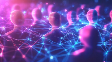 Leinwandbilder - Colorful interconnected 3D avatars representing a digital social media network concept in a vibrant and dynamic setting. Generative AI