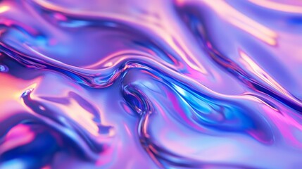 Poster - Abstract iridescent swirling liquid texture with blue and pink hues creating a glossy surface. Futuristic digital art with vivid gradients, fluidity concept