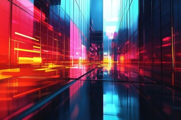 Poster - Vivid abstract digital art depicting light trails in a futuristic urban setting at night. Generative AI