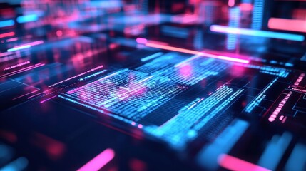Leinwandbilder - Colorful digital abstraction showcasing glowing data visualization in a virtual environment. Generative AI