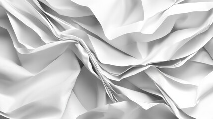 Wall Mural - Close-up view of crumpled white fabric showcasing intricate folds and shadows, ideal for backgrounds