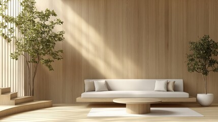 Wall Mural - Simple and clean interior decoration, vases placed on wooden cabinets